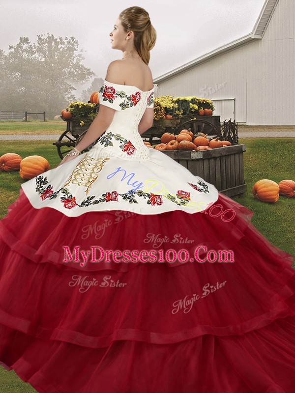 High Quality Fuchsia Sweet 16 Dresses Off The Shoulder Sleeveless Brush Train Lace Up
