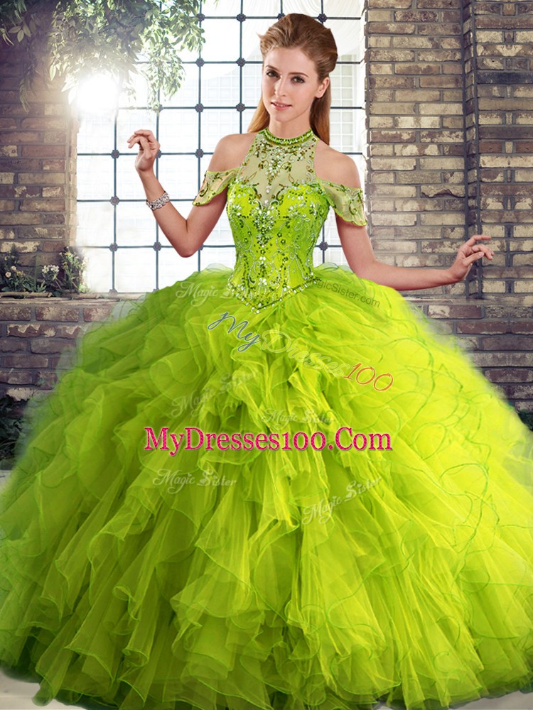 Tulle Sleeveless Floor Length Quinceanera Dresses and Beading and Ruffles