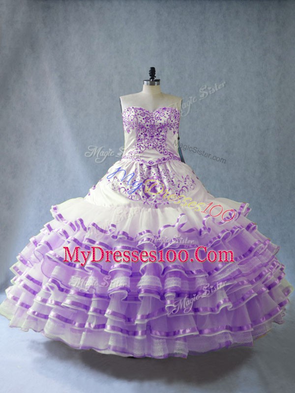 Organza Sleeveless Floor Length Vestidos de Quinceanera and Embroidery and Ruffled Layers and Bowknot
