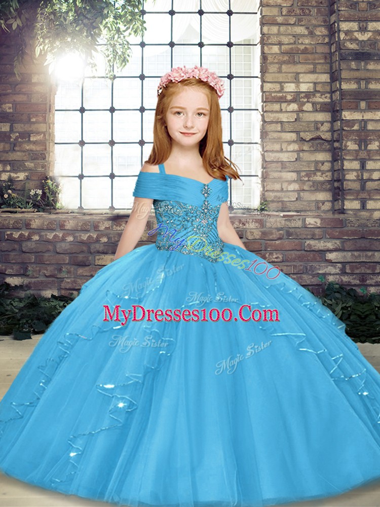 Sleeveless Lace Up Floor Length Beading Little Girls Pageant Dress Wholesale