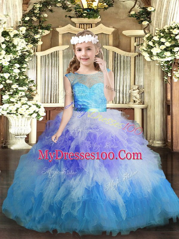 Multi-color Backless Scoop Ruffles Little Girl Pageant Dress Tulle Sleeveless