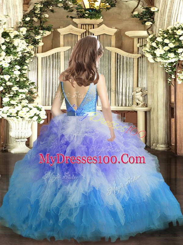 Multi-color Backless Scoop Ruffles Little Girl Pageant Dress Tulle Sleeveless