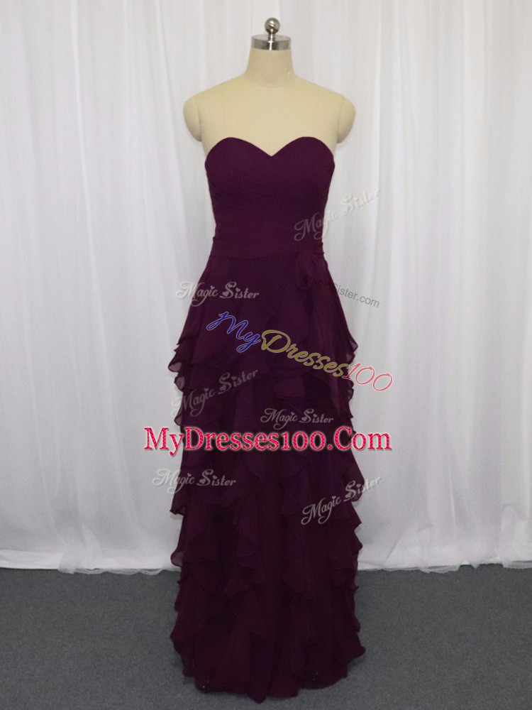 Top Selling Dark Purple Going Out Dresses Prom and Party and Military Ball with Ruffled Layers and Ruching Sweetheart Sleeveless Zipper