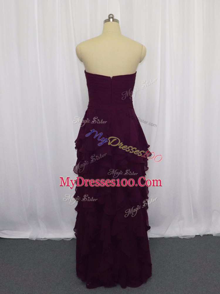 Top Selling Dark Purple Going Out Dresses Prom and Party and Military Ball with Ruffled Layers and Ruching Sweetheart Sleeveless Zipper