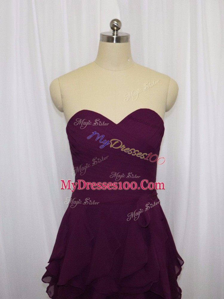 Top Selling Dark Purple Going Out Dresses Prom and Party and Military Ball with Ruffled Layers and Ruching Sweetheart Sleeveless Zipper