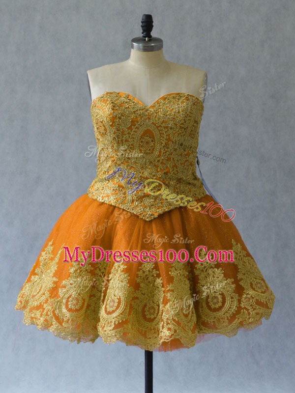 Stylish Mini Length Ball Gowns Sleeveless Rust Red Prom Gown Lace Up