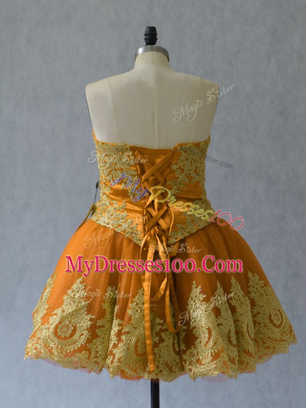 Stylish Mini Length Ball Gowns Sleeveless Rust Red Prom Gown Lace Up