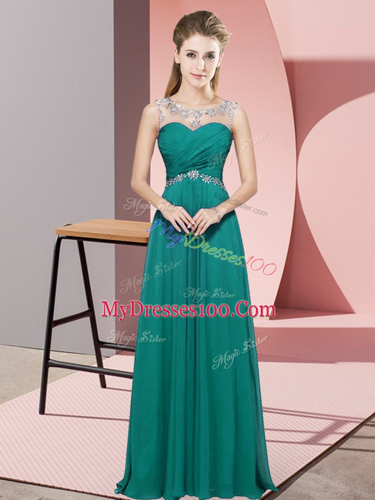 Luxurious Floor Length Empire Sleeveless Turquoise Prom Party Dress Backless
