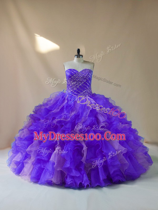 On Sale Multi-color Lace Up Quinceanera Gowns Beading and Ruffles Sleeveless Floor Length