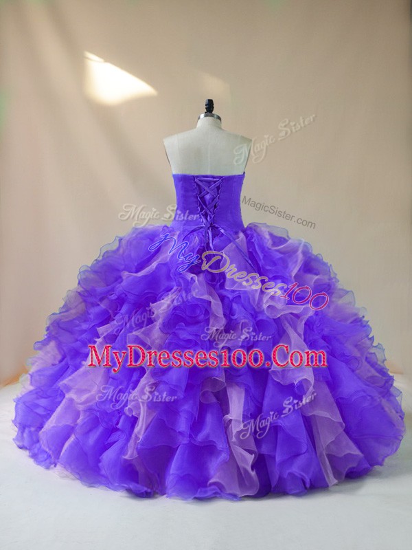 On Sale Multi-color Lace Up Quinceanera Gowns Beading and Ruffles Sleeveless Floor Length
