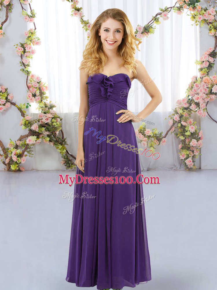 Wonderful Purple Sweetheart Neckline Ruffles Bridesmaid Gown Sleeveless Lace Up