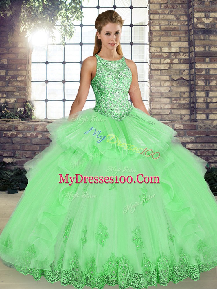 Captivating Scoop Sleeveless Lace Up Vestidos de Quinceanera Tulle