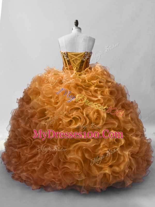 Glorious Gold Sweetheart Neckline Sequins 15th Birthday Dress Sleeveless Lace Up