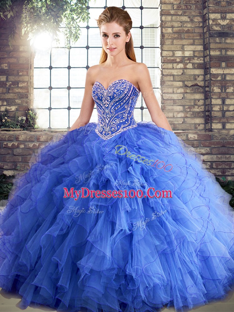 Fabulous Tulle Sleeveless Floor Length Ball Gown Prom Dress and Beading and Ruffles