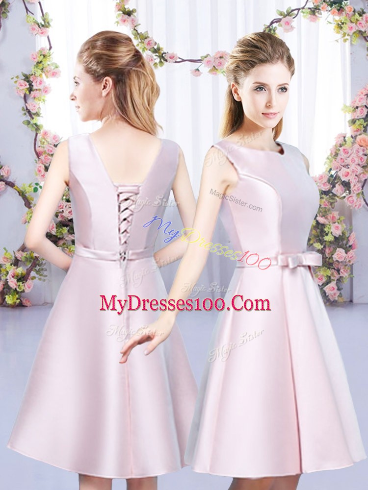 Baby Pink Sleeveless Bowknot Mini Length Dama Dress for Quinceanera
