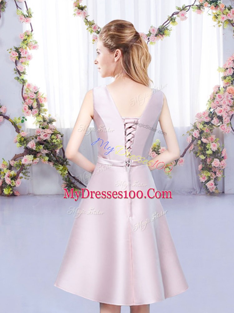 Baby Pink Sleeveless Bowknot Mini Length Dama Dress for Quinceanera