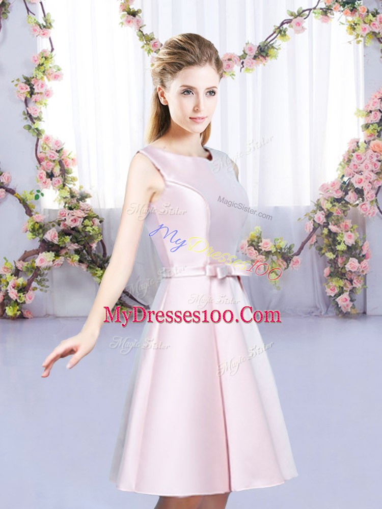 Baby Pink Sleeveless Bowknot Mini Length Dama Dress for Quinceanera
