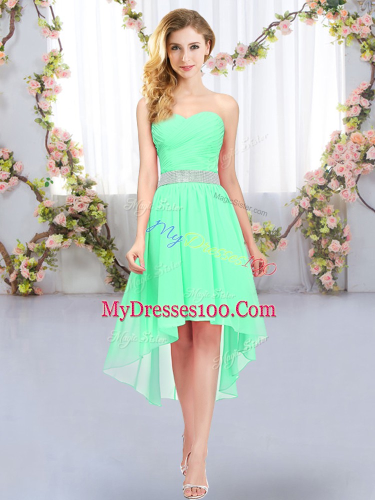 Exquisite Green Lace Up Sweetheart Belt Court Dresses for Sweet 16 Chiffon Sleeveless