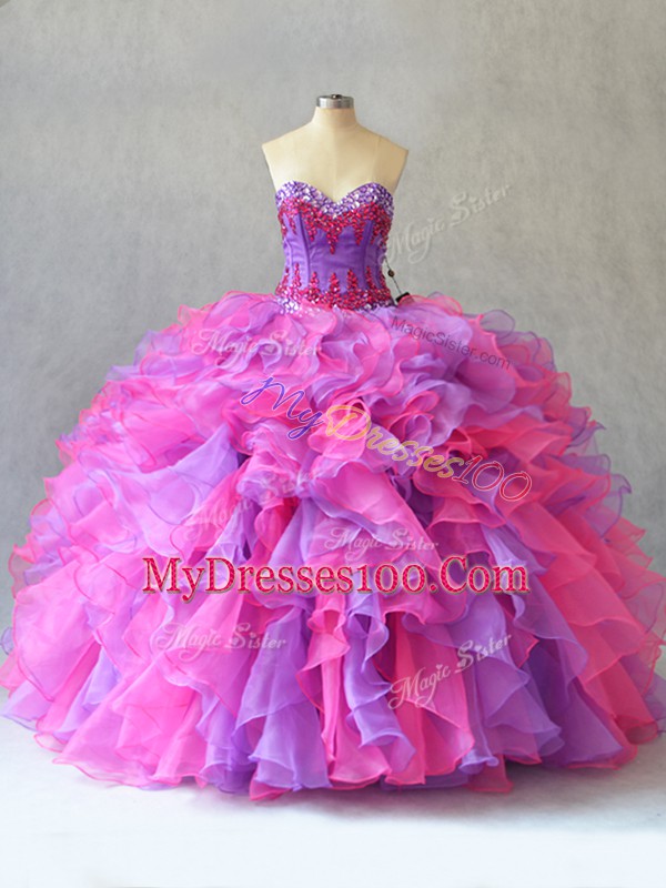 Lace Up 15 Quinceanera Dress Multi-color for Sweet 16 and Quinceanera with Beading and Ruffles
