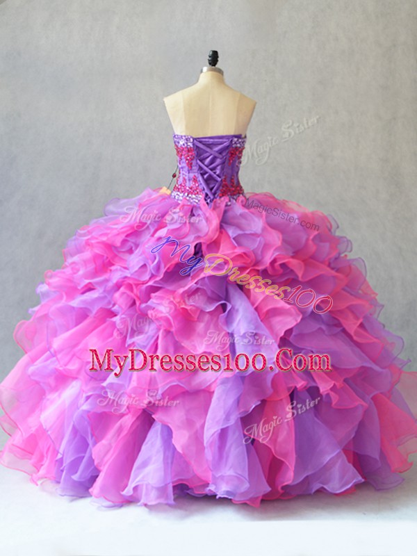 Lace Up 15 Quinceanera Dress Multi-color for Sweet 16 and Quinceanera with Beading and Ruffles