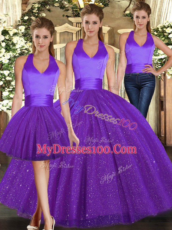 Pretty Sequined Sleeveless Floor Length Quinceanera Gown and Ruching