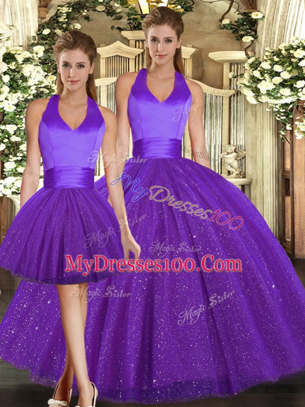Pretty Sequined Sleeveless Floor Length Quinceanera Gown and Ruching