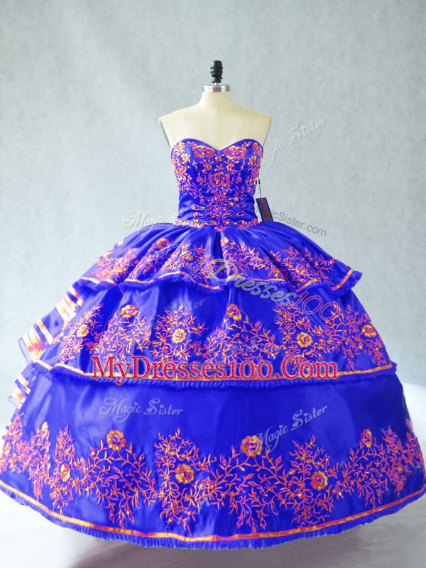 Sophisticated Sleeveless Embroidery and Ruffles Lace Up 15th Birthday Dress