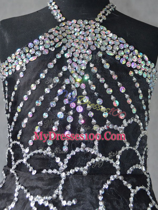 Black Halter Top Neckline Beading Sweet 16 Quinceanera Dress Sleeveless Lace Up