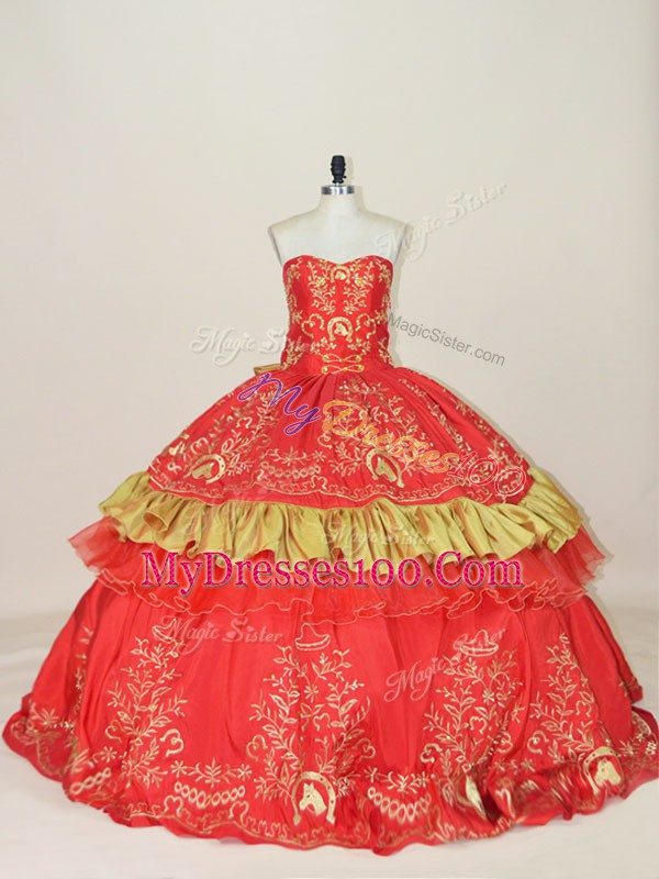 Dazzling Floor Length Red Sweet 16 Quinceanera Dress Sweetheart Sleeveless Lace Up