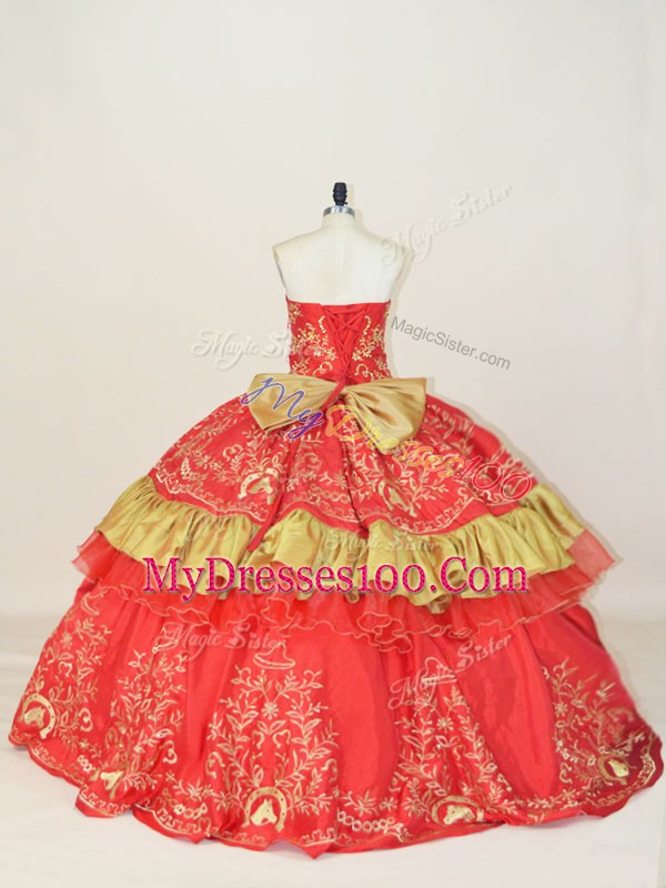 Dazzling Floor Length Red Sweet 16 Quinceanera Dress Sweetheart Sleeveless Lace Up