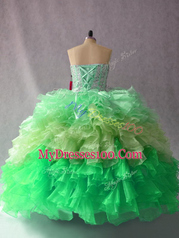 Floor Length Multi-color Quinceanera Gowns Organza Sleeveless Beading and Ruffles