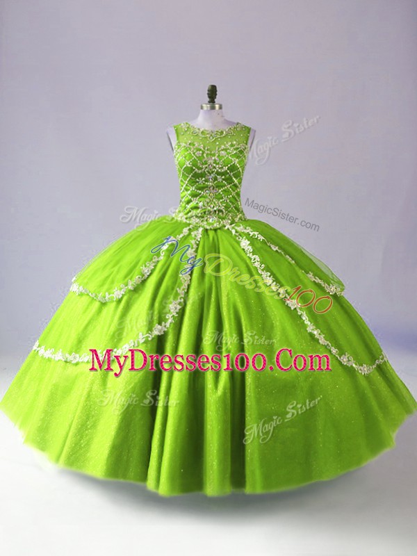 Colorful Tulle Scoop Sleeveless Zipper Beading and Appliques Quinceanera Dress in