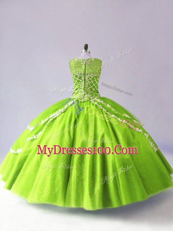 Colorful Tulle Scoop Sleeveless Zipper Beading and Appliques Quinceanera Dress in