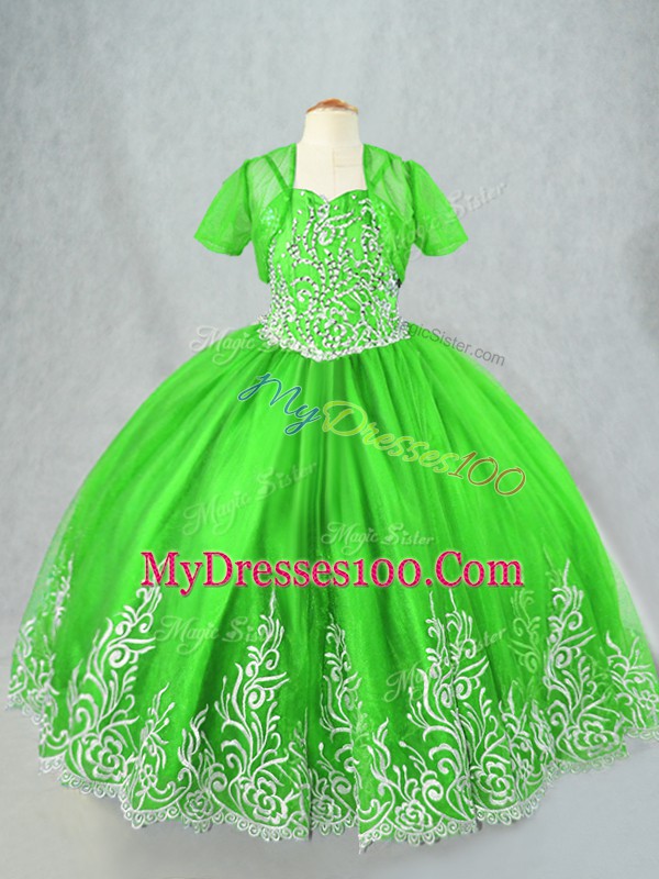 Hot Selling Sleeveless Floor Length Beading and Embroidery Lace Up Child Pageant Dress