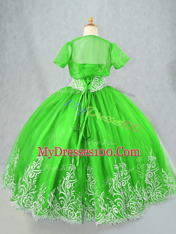 Hot Selling Sleeveless Floor Length Beading and Embroidery Lace Up Child Pageant Dress
