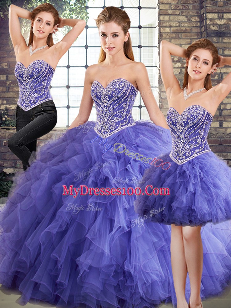 Perfect Tulle Sleeveless Floor Length Quinceanera Gown and Beading and Ruffles