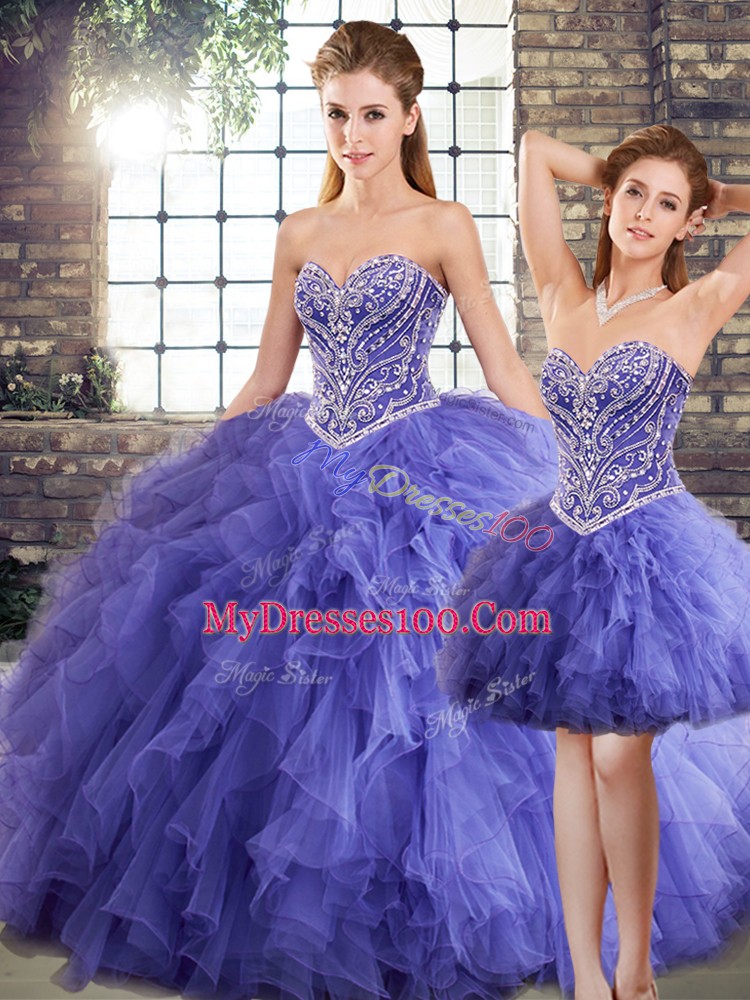 Perfect Tulle Sleeveless Floor Length Quinceanera Gown and Beading and Ruffles