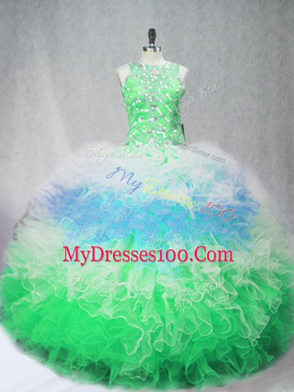Sleeveless Beading and Ruffles Zipper 15 Quinceanera Dress