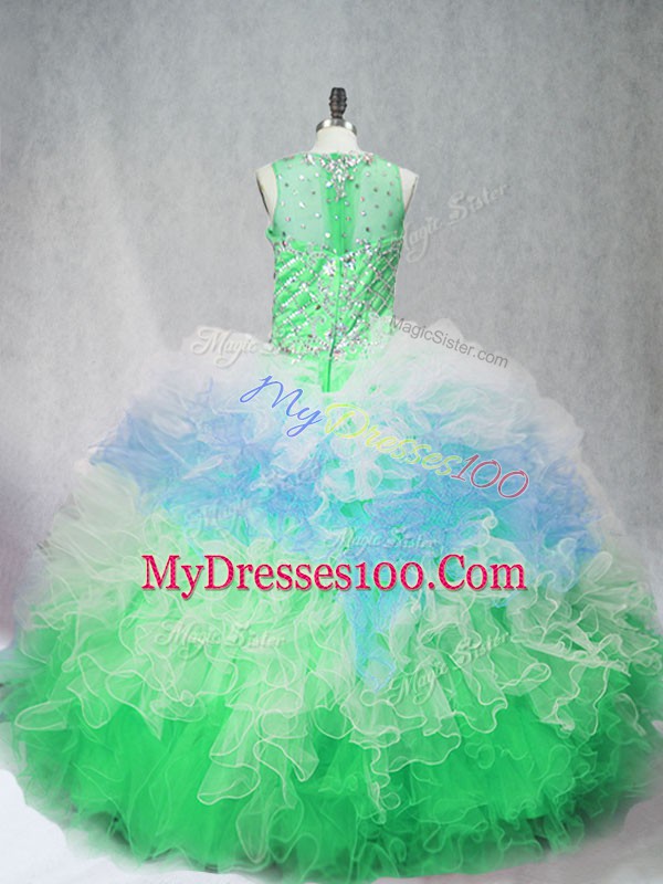 Sleeveless Beading and Ruffles Zipper 15 Quinceanera Dress