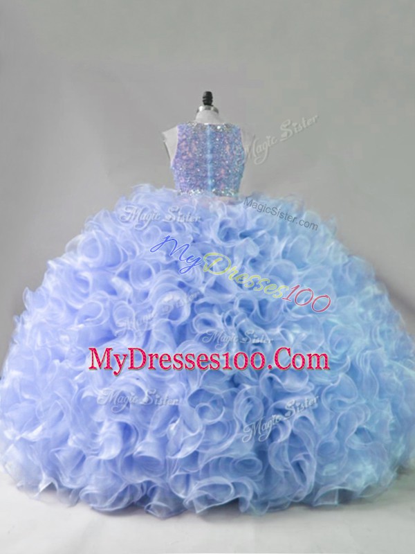 Pretty Floor Length Zipper Vestidos de Quinceanera Lavender for Sweet 16 and Quinceanera with Beading and Ruffles
