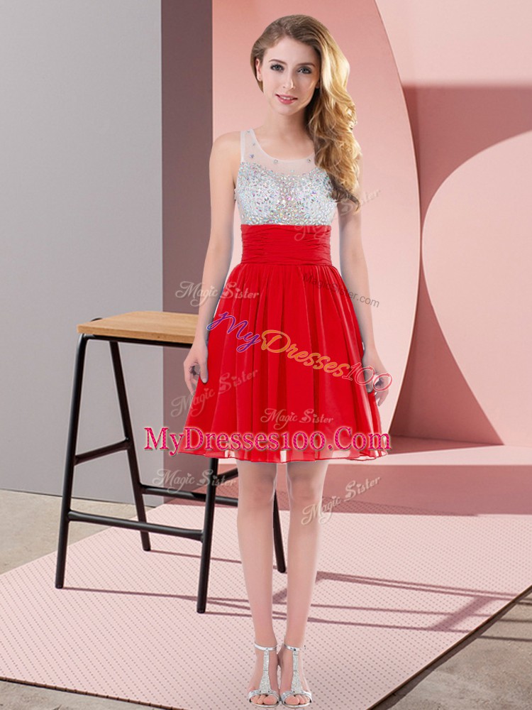 Scoop Sleeveless Side Zipper Dama Dress Red Chiffon