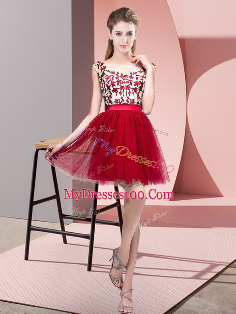 Low Price Lace Bridesmaids Dress Wine Red Zipper Sleeveless Mini Length
