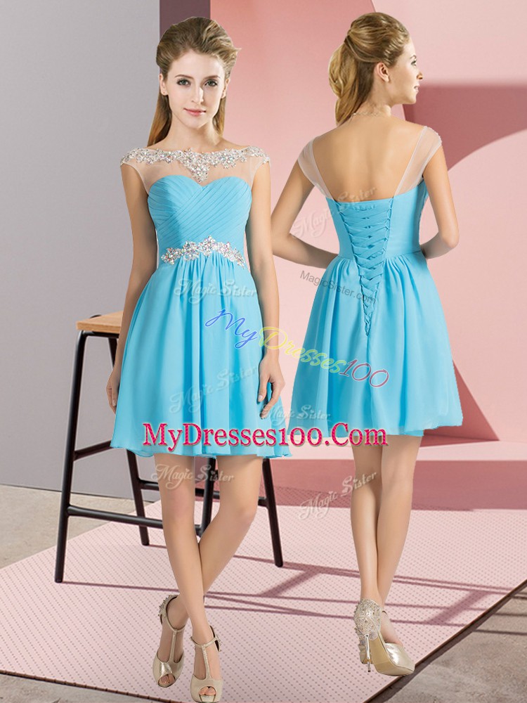 Beauteous Chiffon Cap Sleeves Mini Length Wedding Guest Dresses and Beading