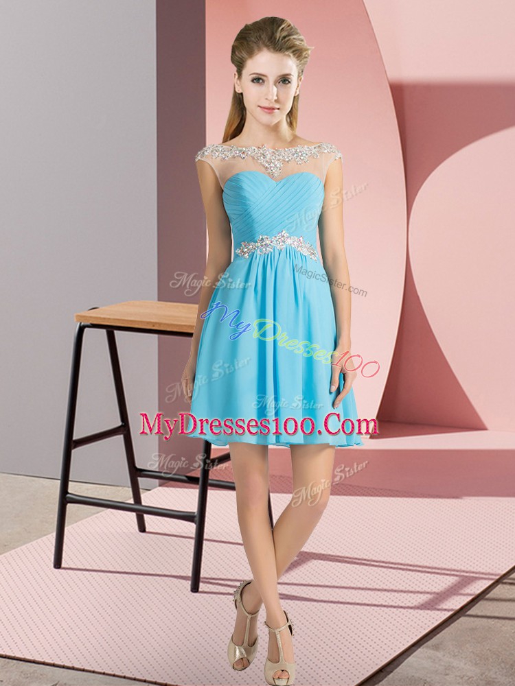 Beauteous Chiffon Cap Sleeves Mini Length Wedding Guest Dresses and Beading