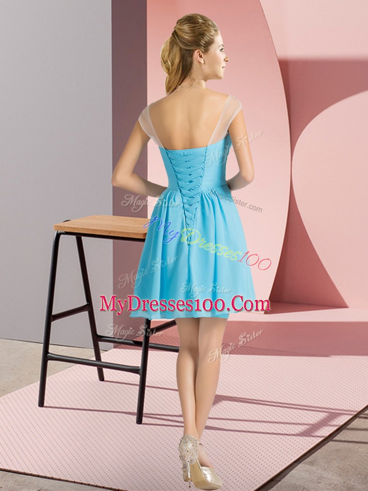 Beauteous Chiffon Cap Sleeves Mini Length Wedding Guest Dresses and Beading