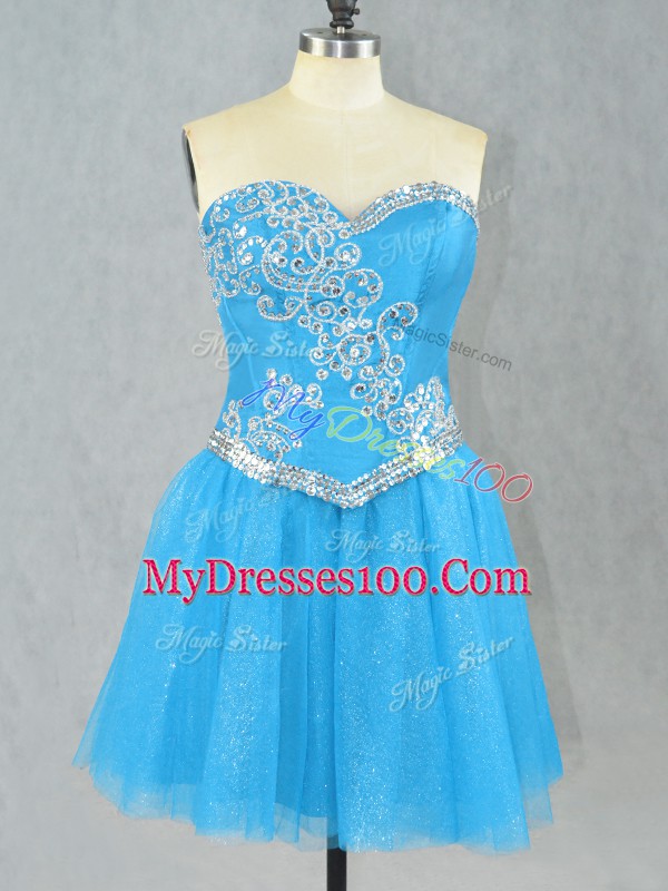 Super Mini Length Aqua Blue Prom Dress Sweetheart Sleeveless Lace Up