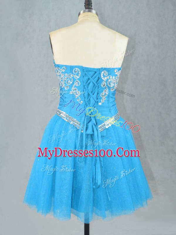 Super Mini Length Aqua Blue Prom Dress Sweetheart Sleeveless Lace Up