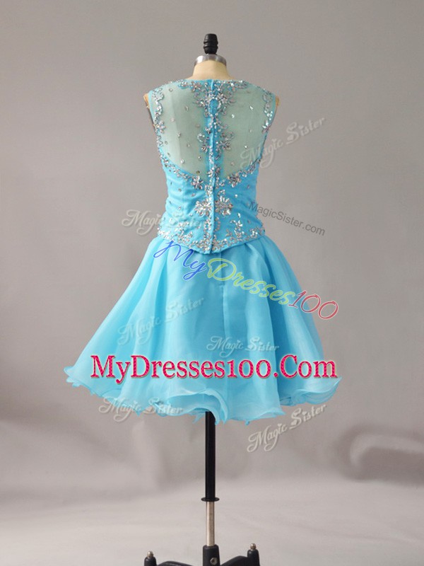 Aqua Blue Sleeveless Mini Length Beading Zipper