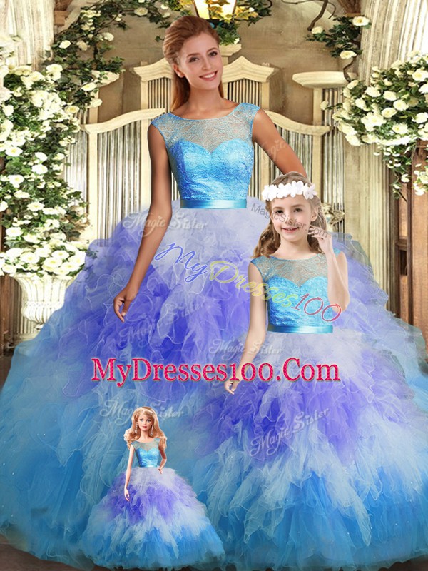 Cheap Lace and Ruffles Sweet 16 Dress Multi-color Backless Sleeveless Floor Length