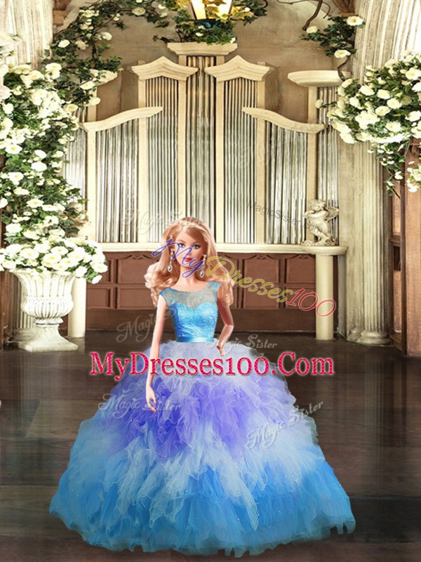 Cheap Lace and Ruffles Sweet 16 Dress Multi-color Backless Sleeveless Floor Length